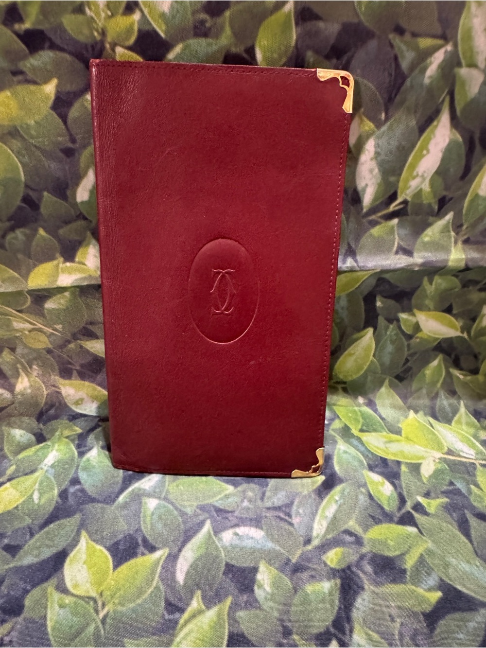 Cartier Burgundy Leather Long Wallet with Gold Corner Hardware